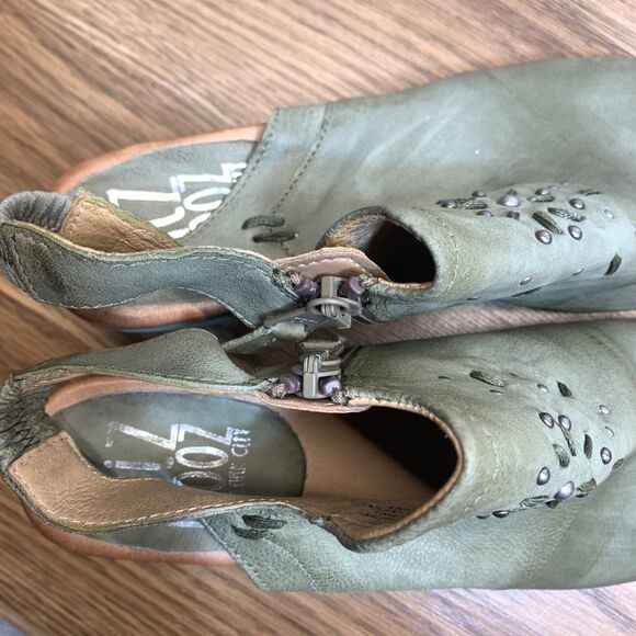 Miz Mooz Leather Heeled Sandals Berkeley Sage Green Womens 40 - Picture 13 of 16